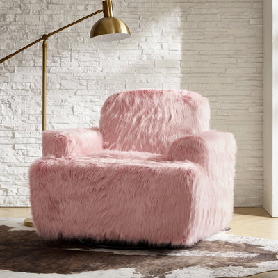 38.5" W Faux Fur Swivel Rocking Chair with Pocket Spring Seat