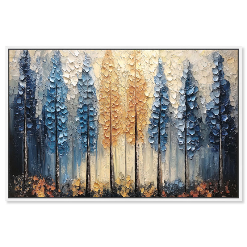 «Dusk & Dawn Trees», art floral bleu par Art Remedy, H 11 po x l 16 po, Cadre blanc