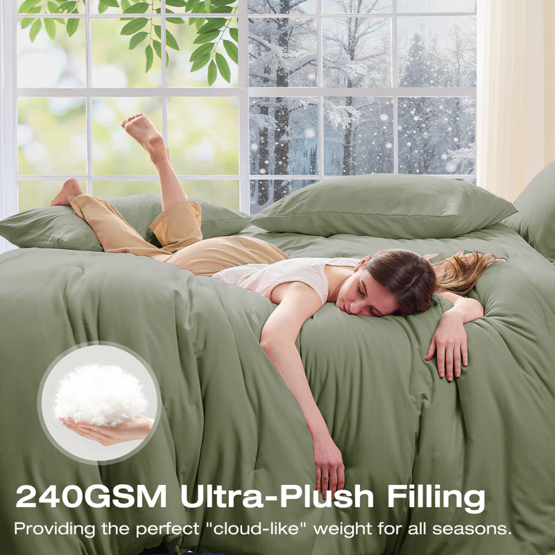 Sasttie Full Comforter Set 7-Piece Sage Green, Pre-Washed Bed in a Bag, Full, Sage Green