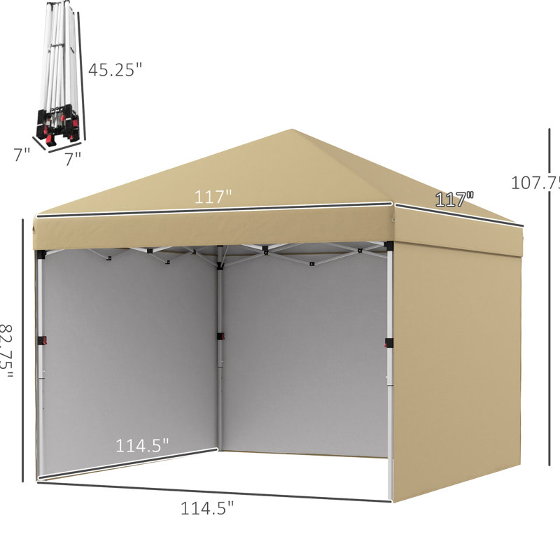 Abri escamotable 10 'X avec 3 parois latérales, hauteur réglable, abri de jardin pour tentes de réception