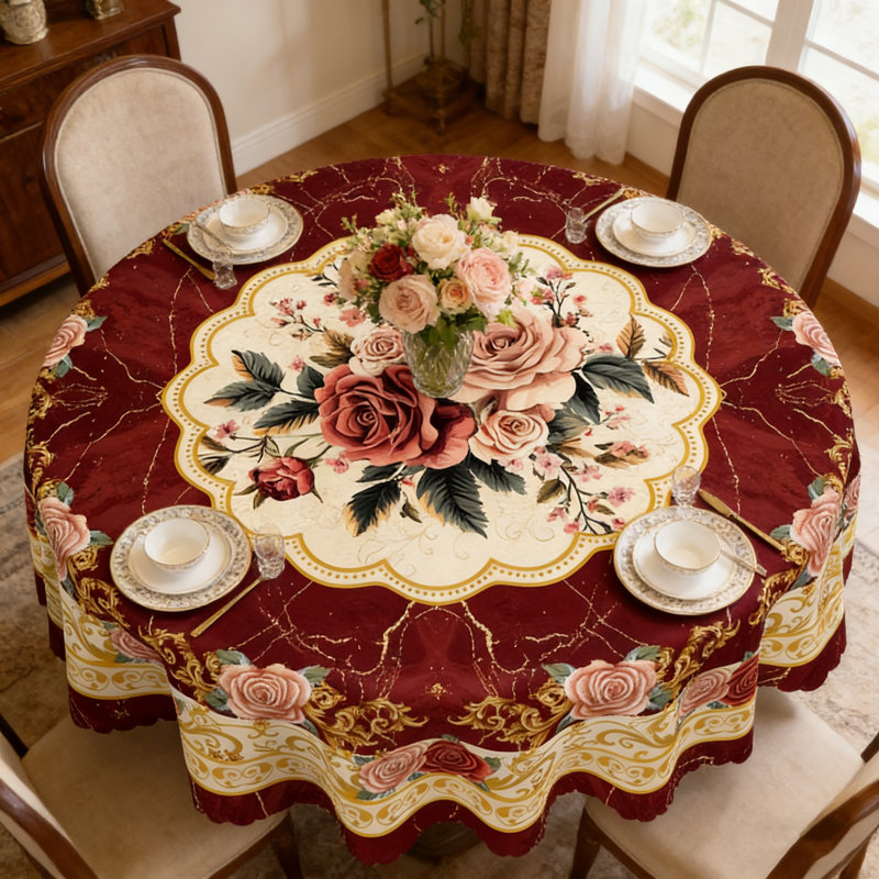 Spring Summer Tablecloth 152cm Round, Flowers Floral Table Cover for Party Picnic Dinner Decor, 60" Round