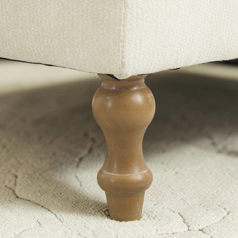 Pouf ottoman moderne en chenille rembourrée de 74 cm de large avec pieds en bois massif, Beige