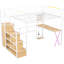 Lit mezzanine en métal blanc avec bureau intégré, escalier et DEL-699106353