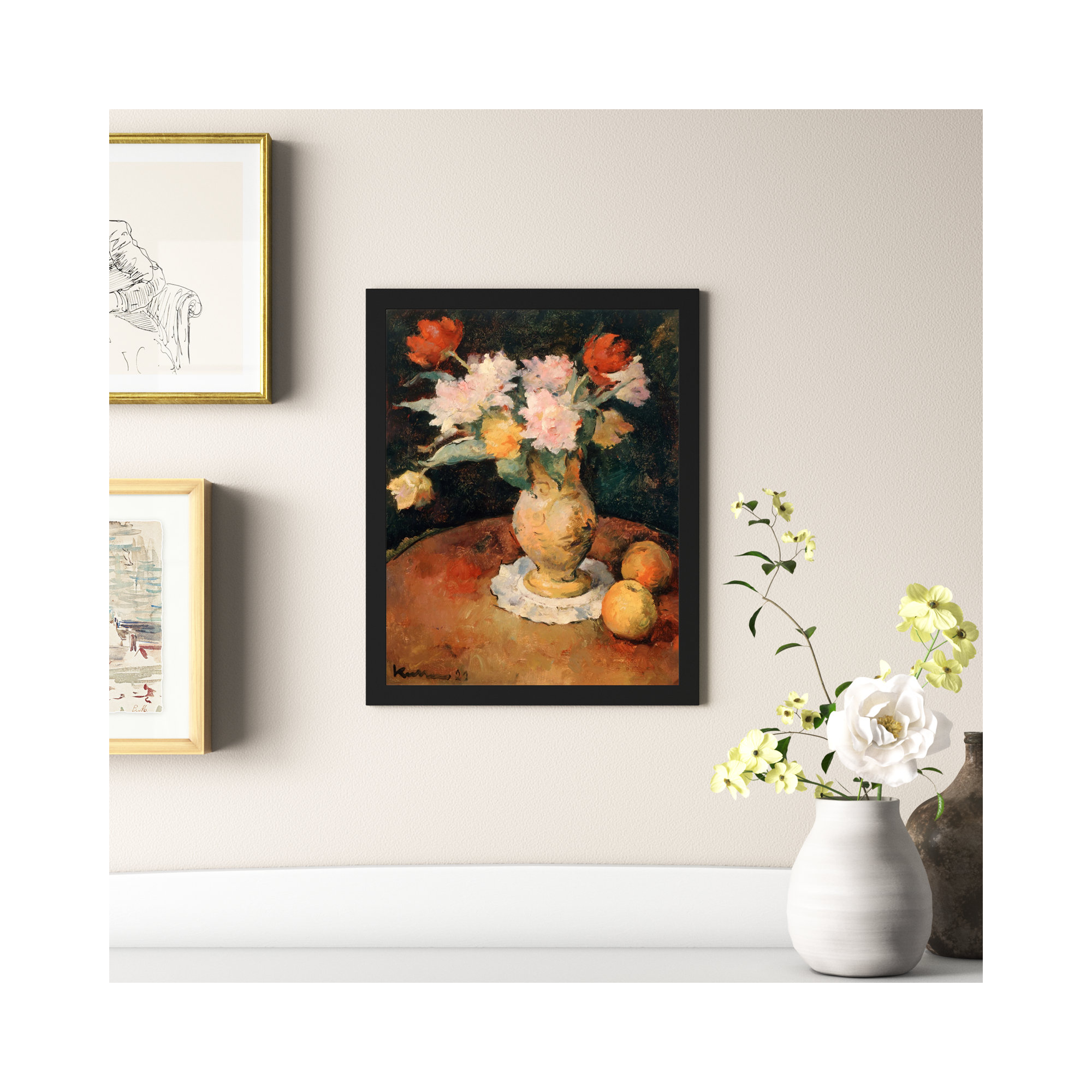 Joseph Kutter - Pivoines, 20" H x 16" W x 0.5" D, Black