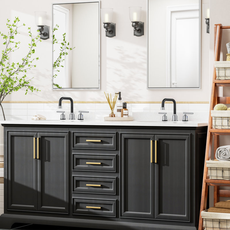 2-handle Bathroom Faucet with Drain Assembly, Brushed Nickel/Black