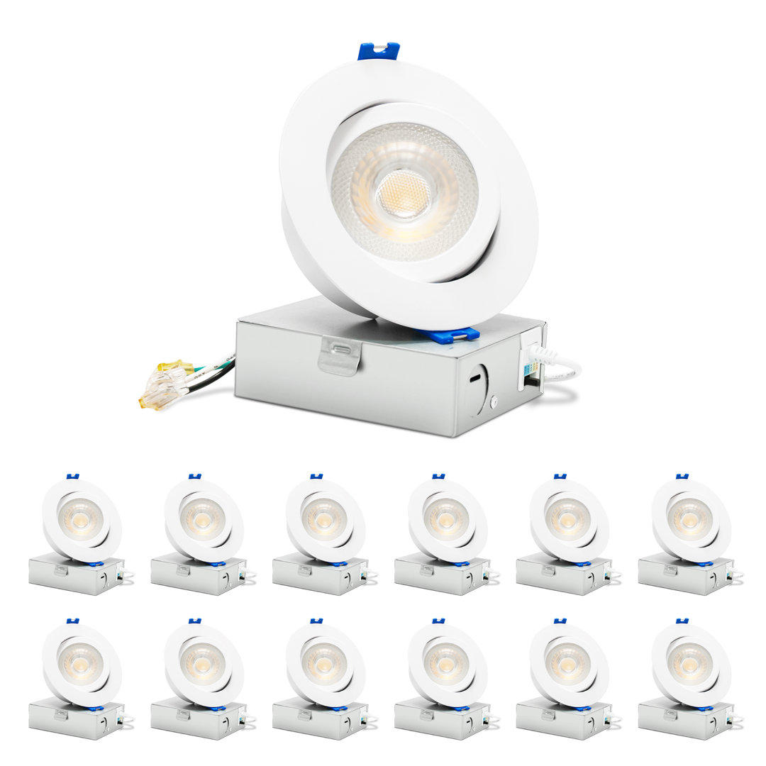 LED Recessed Lights 4 Inch, Eyeball Angled Recessed Lighting, 2700K/3000K/3500K/4000K/5000K 5 Color Selectable,9W,540lm Spot Gimbal Light,CRI 90+,Dimmable,IC Rated,ETL Certificated (Set of 12) MW LIGHTING