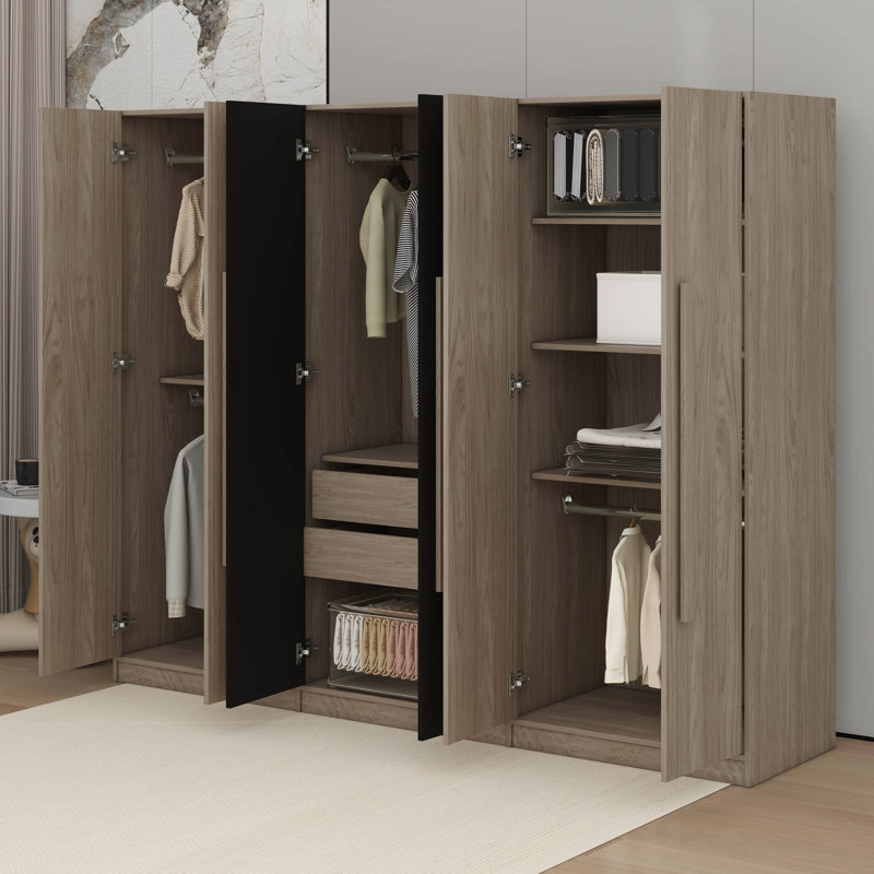 Jerral 6-Doors Wooden Wardrobe Storage For Bedroom,With 2 Drawers Inside