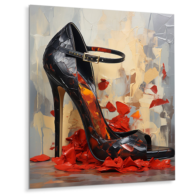 Scarlet Red And Black Fashion High Heels IV - Fashion High Heels Metal Wall Art, 32" H x 24" W x 1" D
