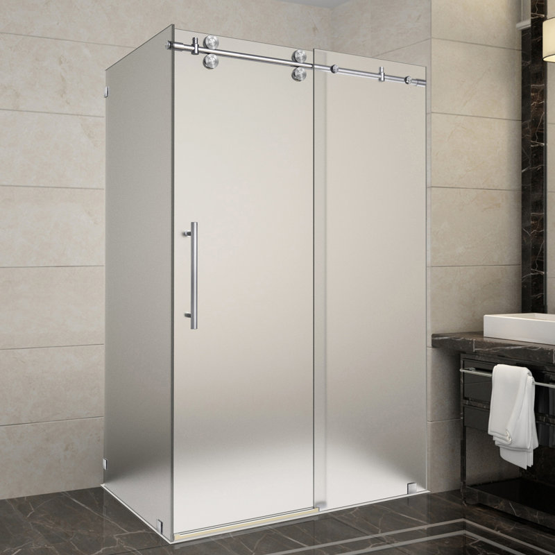 Langham 48" x 75" Rectangle Sliding Shower Enclosure, Stainless Steel