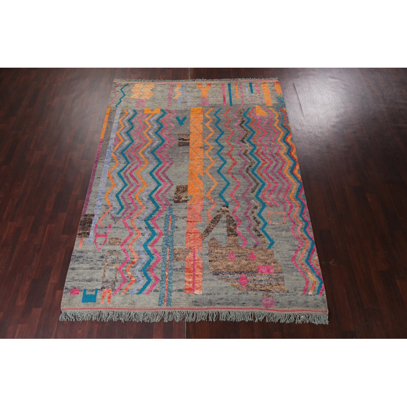 Tapis oriental à chevrons marocain noué à la main 8 x 11