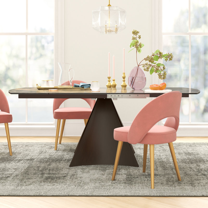 Keeble Extendable Metal Base Dining Table, Emperador, Vintage Brown
