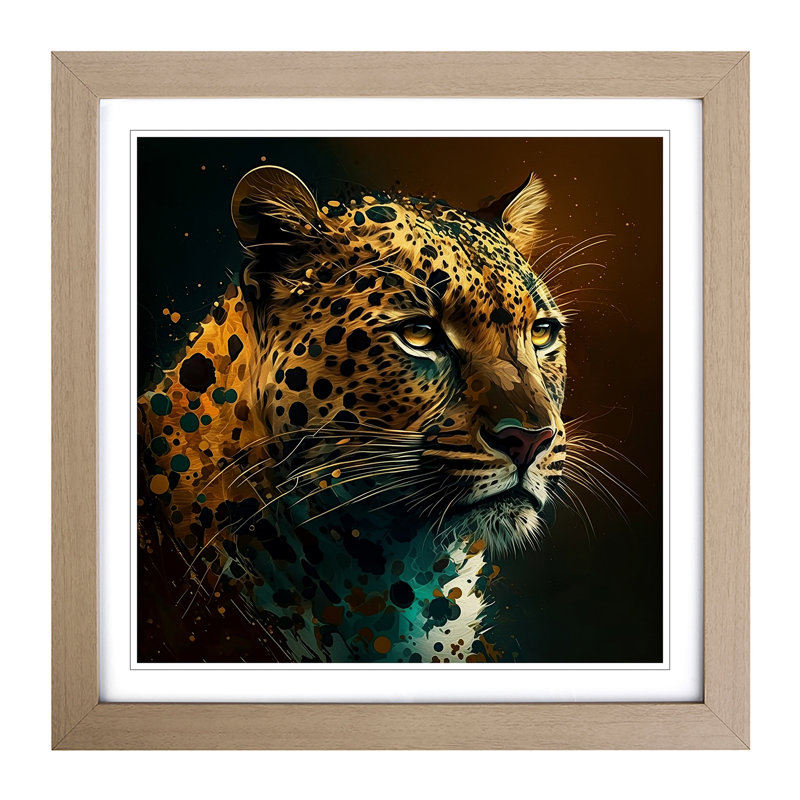 Leopard Expressionism - Single Picture Frame Print on Wood, Oak