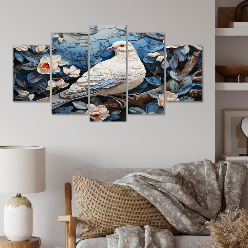 Colombe bleue et blanche I - art mural multicolore colombe