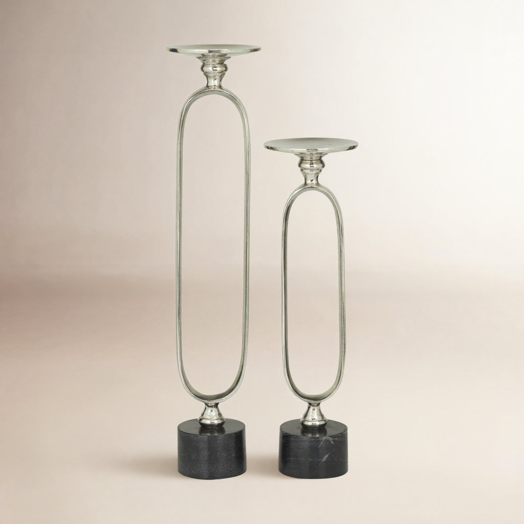2-Piece Genuine Marble Candlestick Set, Silver
