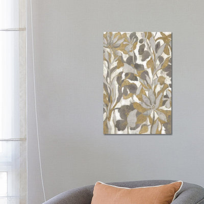 Painted Tropical Screen I Grey Gold by Silvia Vassileva - Wrapped Canvas Painting