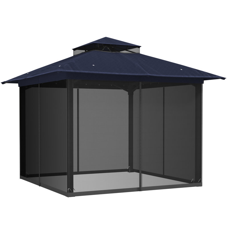 10X10 Gazebo, Outdoor Patio Gazebo With Mosquito Netting, Double Roof Metal Gazebo, Canopy For Backyard Covered Patio, Heavy Duty Gazebo Outdoor For Garden Deck Lawn，Black / Gray / Khaki / Navy Blue