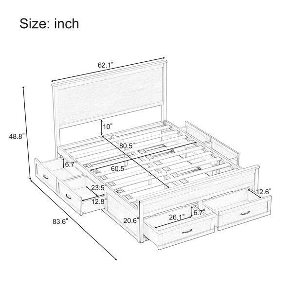 Gracie Oaks Modern Wood Storage Bed Frame With 6 Drawers,Platform Bed ...