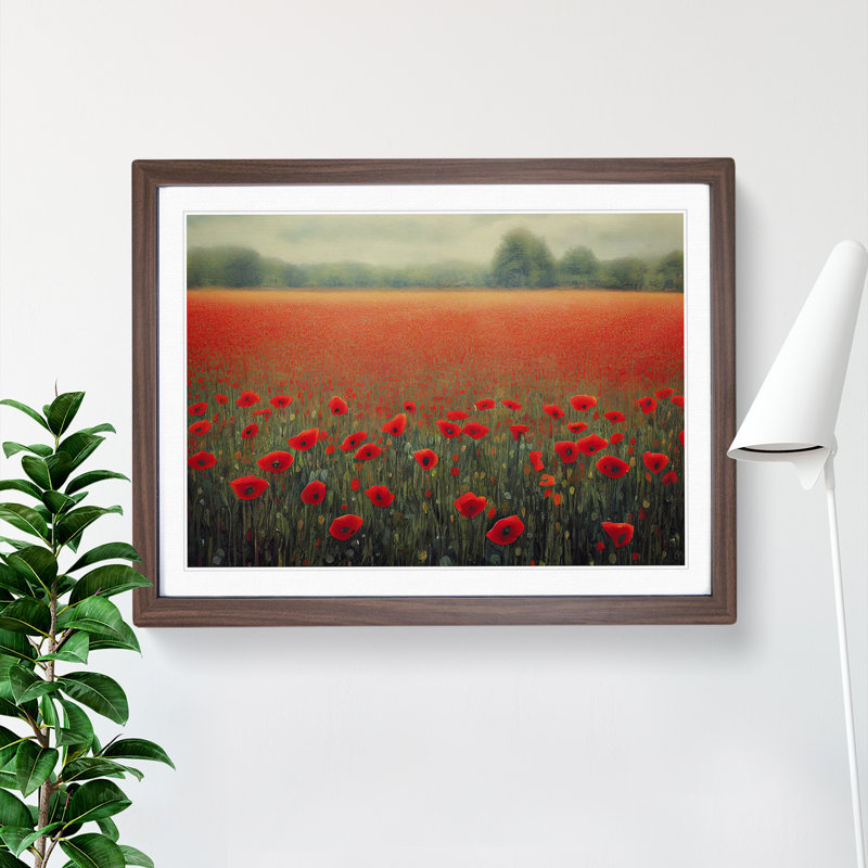 Splendid Poppies Flowers - Framed Print, 34cm H x 46cm W x 2cm D, Walnut