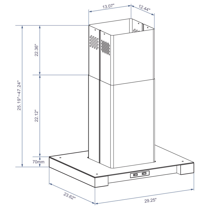 H155C Series 30" 300 CFM Convertible Island Range Hood in Stainless Steel With Filter Included