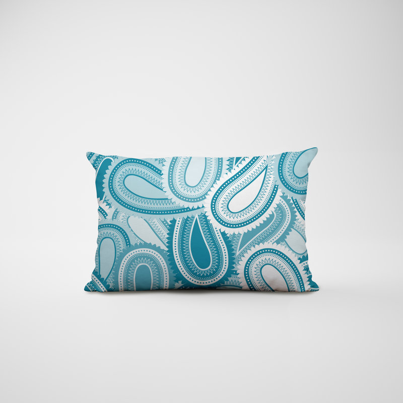 Paisley Outdoor Reversible Throw Pillow, Turquoise