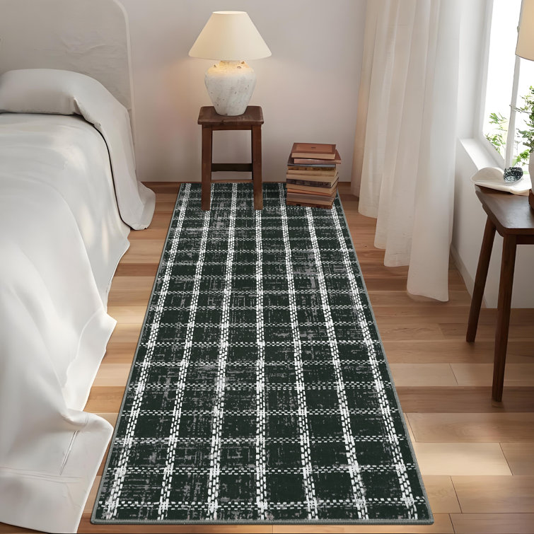 Machine Washable Rug Modern Plaid Rug Soft Area Rug Non Slip Soft Thin Rug Low Pile Foldable Rug for Living Room, Bedroom, Dining Room
