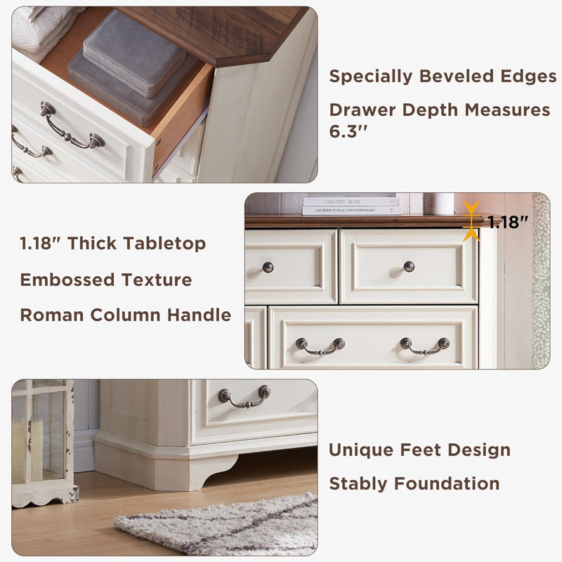 Theron 5-Drawer Manufactured Wood Tall Chest, Antique White
