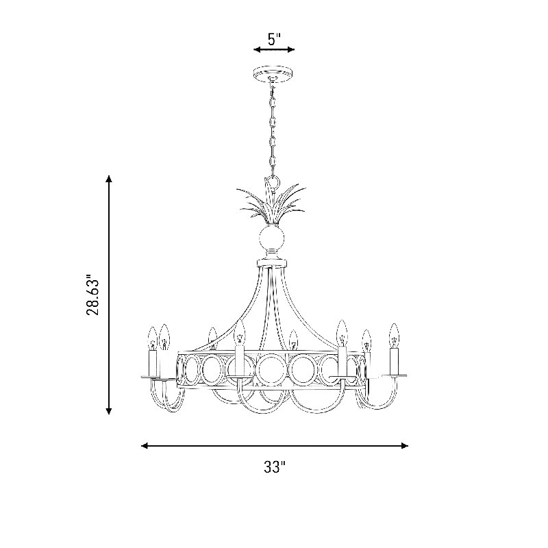 Lustre 8 lumières Hearst en laiton noble, Laiton