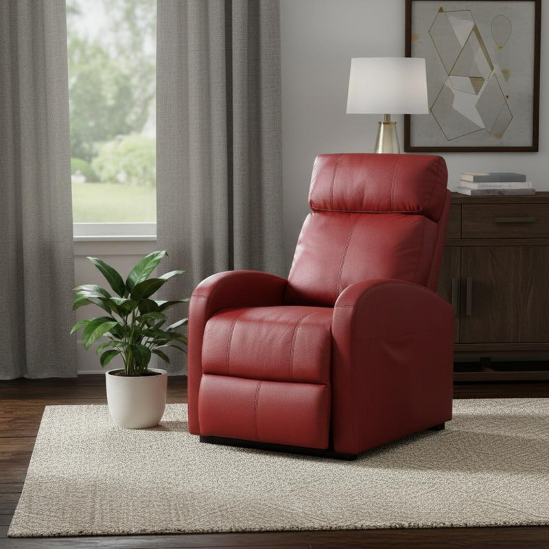 Fauteuil inclinable électrique de 28 po en similicuir capitonné rouge, Similicuir rouge