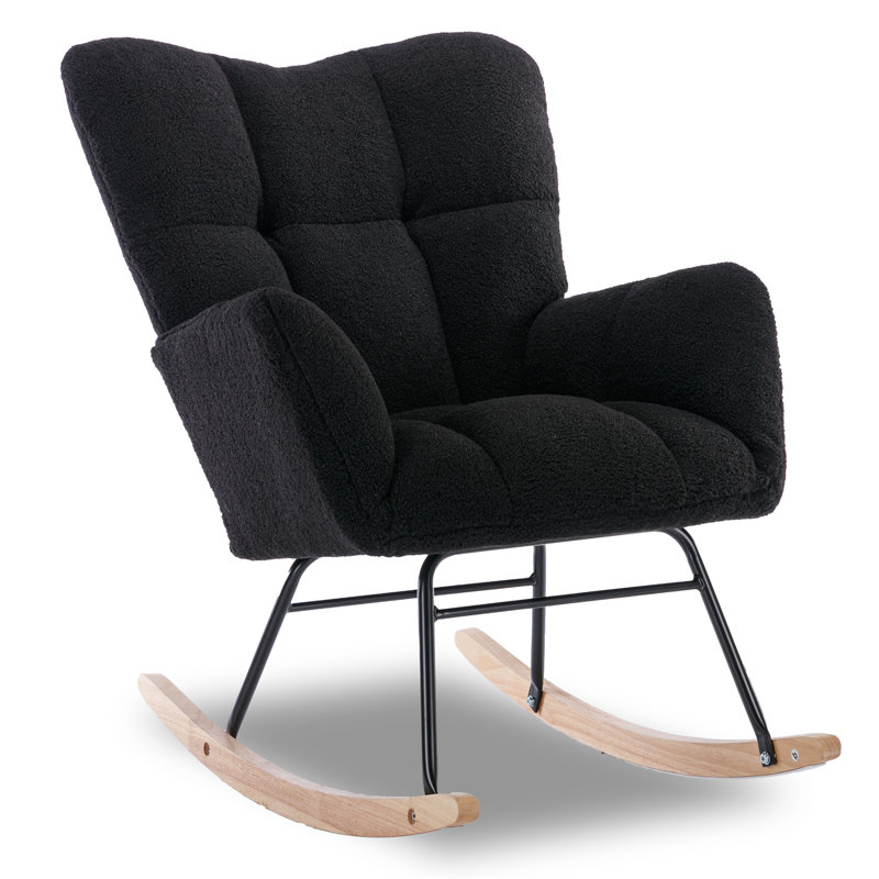 Chaise berçante moderne pour chambre de bébé - rembourrée de mousse et tissu recouvert de bois d'eucalyptus, Noir