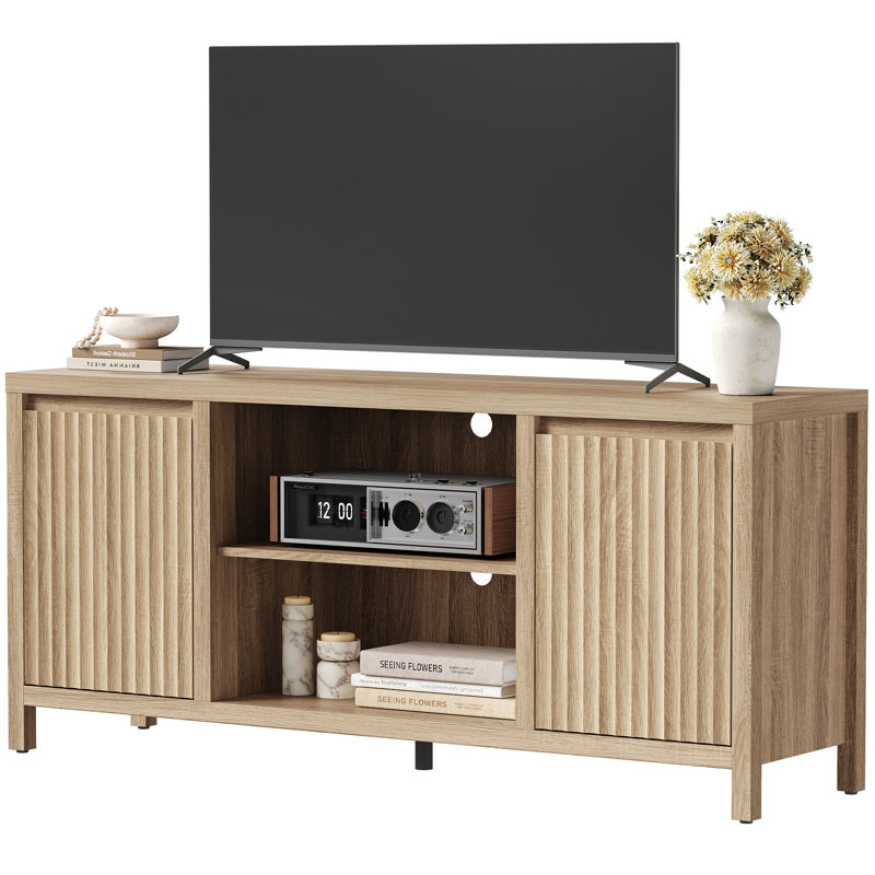 Allete Modern Fluted TV Stand With Storage Cabinet And Adjustable Shelves, TV Entertainment Center For Tvs Up To 65''