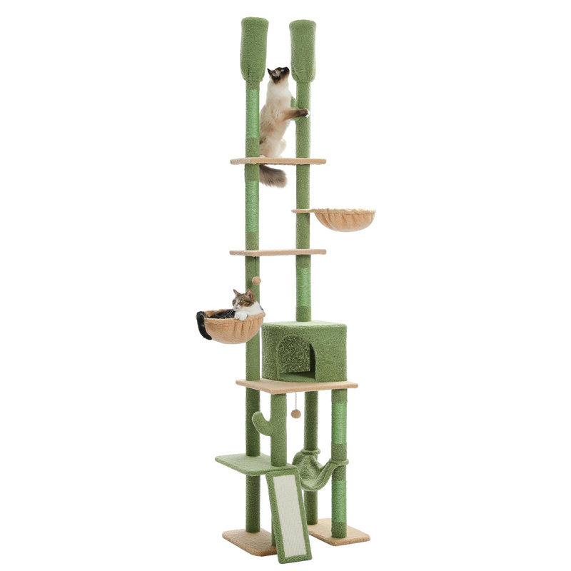 Tour pour chat à 7 niveaux, réglable en hauteur, avec hamac confortable, 5 plateformes et poteaux à griffer, Vert