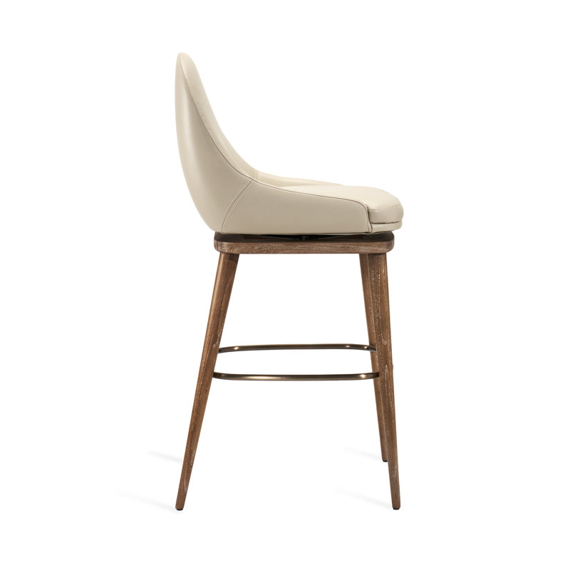 Harper Swivel Upholstered Stool with Solid Wood Frame, Counter Stool (26” Seat Height), Autumn Brown/Satin Brass, Cream Latte