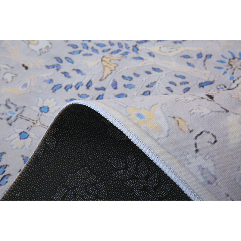 Modern Gray Birds Machine Washable Area Rug with Built-in Padding and Non-Slip Backing, Runner 2'6" x 8'
