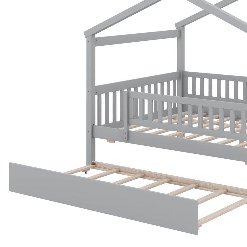 Full size wooden house bed with trundle, Gris