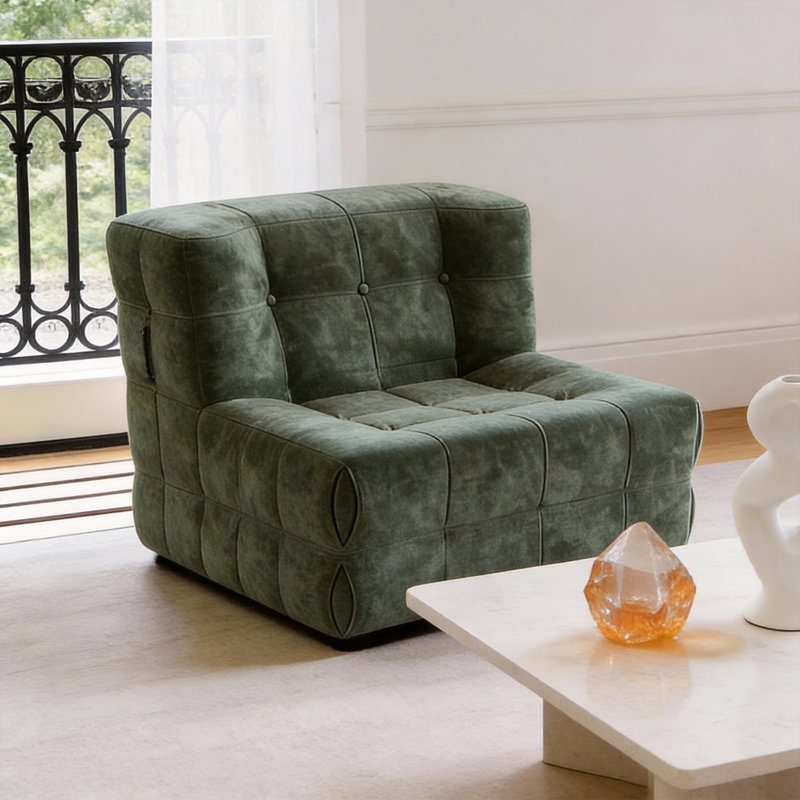 1 Seater Velvet Sofa, Dark Green