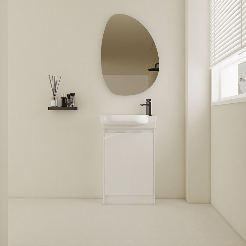 Meuble-lavabo autoportant à fermeture en douceur avec lavabo, Imitation chêne