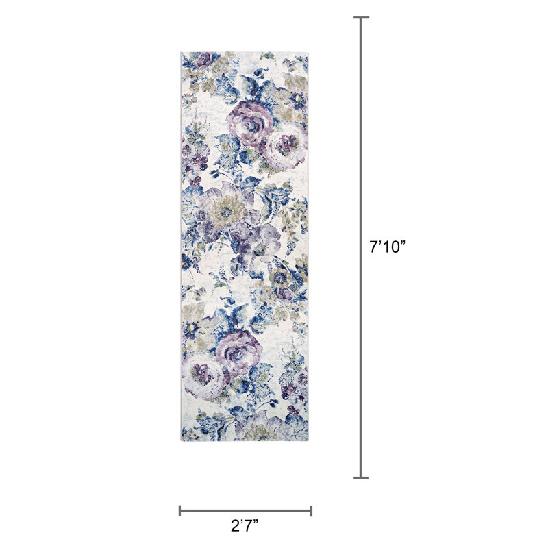 Nicole Floral Bone Multicolor Performance Area Rug, Runner 2'7" x 7'1