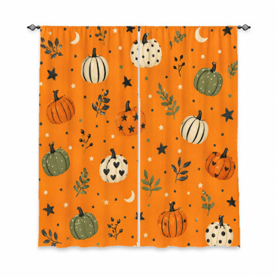 2 pièces de rideaux de citrouille d'Halloween, fond orange festif avec des imprimés ludiques, idéal pour le salon, la chambre à coucher, la décoration de la maison des enfants, le filtrage de la lumière et la protection de la vie privée