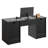 59"Computer Desk Black/White with Embeded Power Strip,Lockable Office Desk with Ample Storage-2078604243