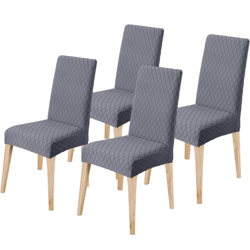 Dining Chair Slipcover, Gray Checkered