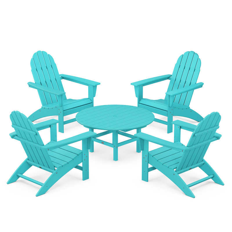 POLYWOOD Vineyard 5-Piece Adirondack Chair Conversation Set, Aruba