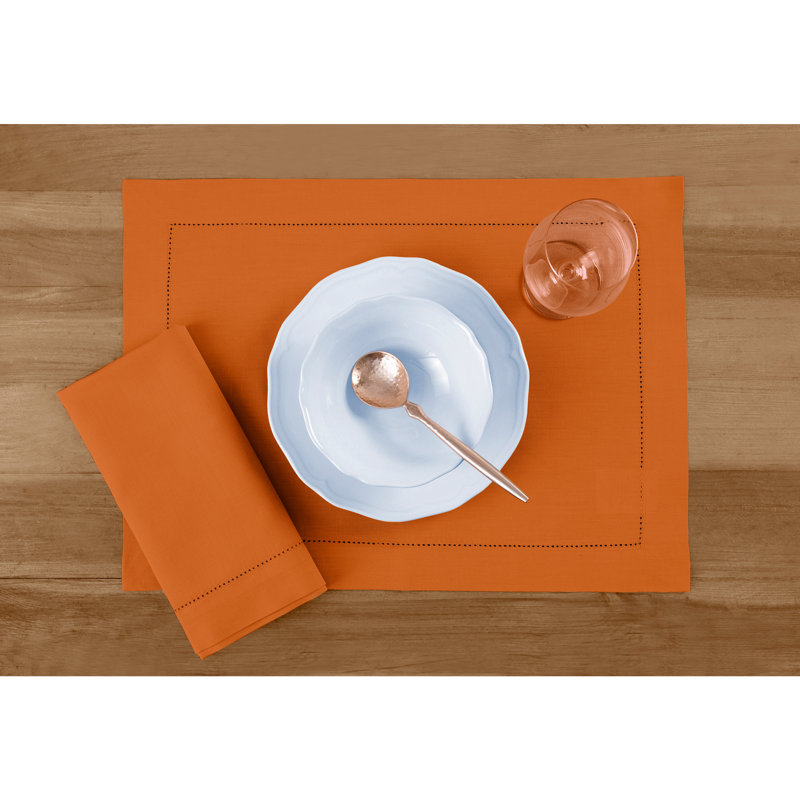 Cotton Linen Hemstitch Dinner Napkins, Pumpkin