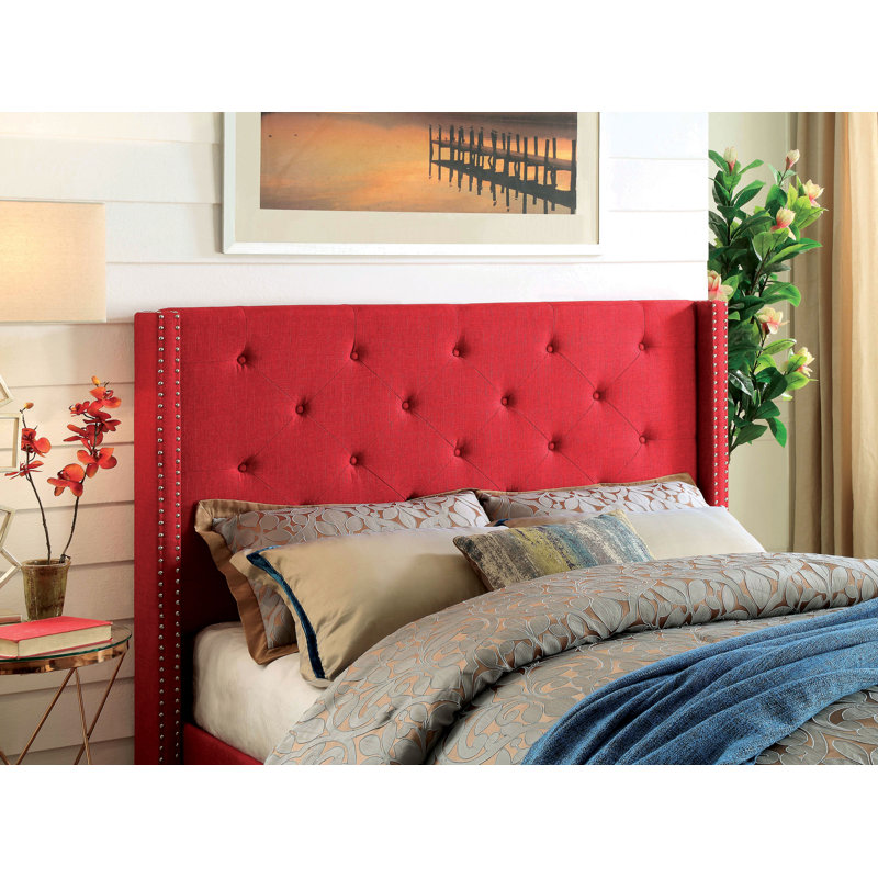 Lit plateforme tapissier Cecilia, Double, Red