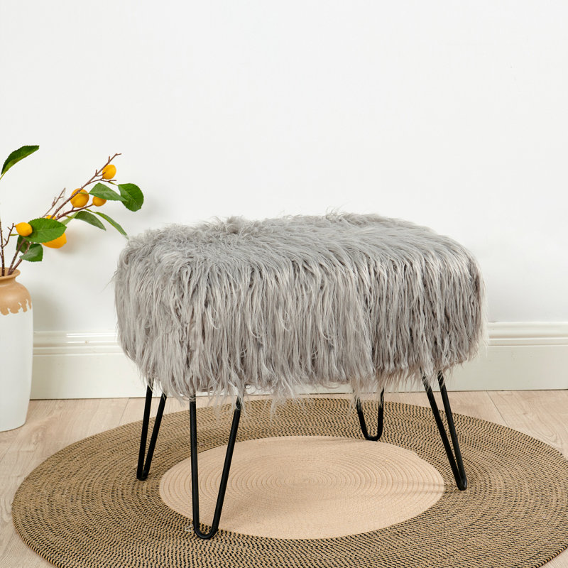 48.3cm Wide Rectangle Solid Colour Standard Ottoman, Grey Faux Fur