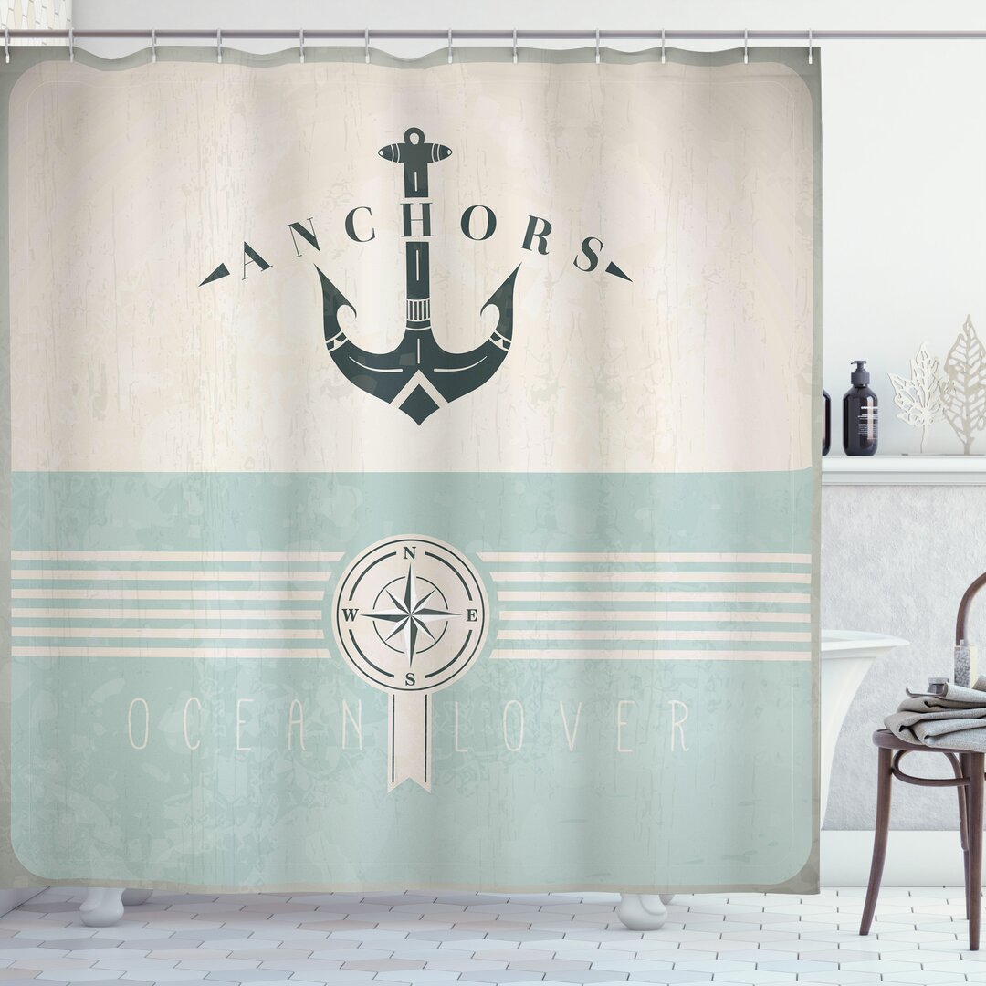 Duschvorhang, Altmodisch Maritim Anker, Nautisch, Seafoam Beige Reseda Grün