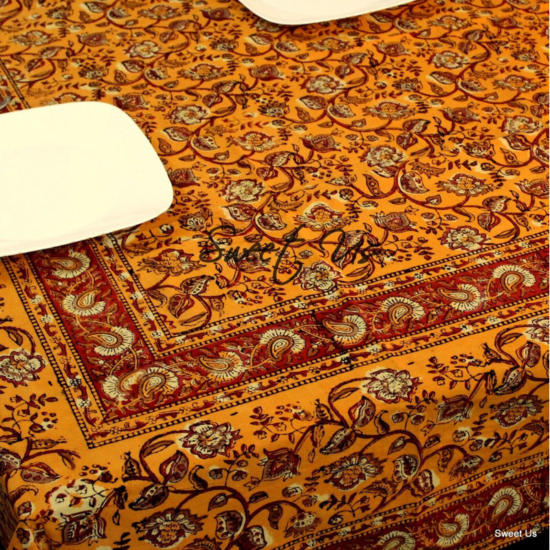 Rectangle Floral Cotton Tablecloth, Orange