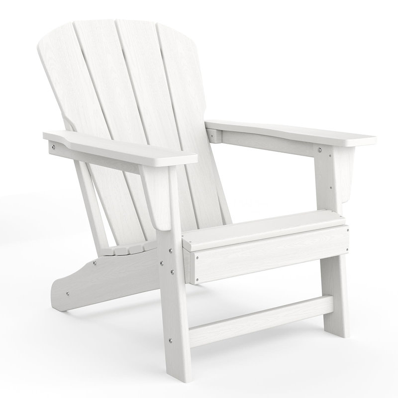 HDPE Adirondack Chair, All-Weather Poly Lumber Patio Chair with Wood Grain, 380 LBS Heavy Duty for Deck Lawn Backyard, White