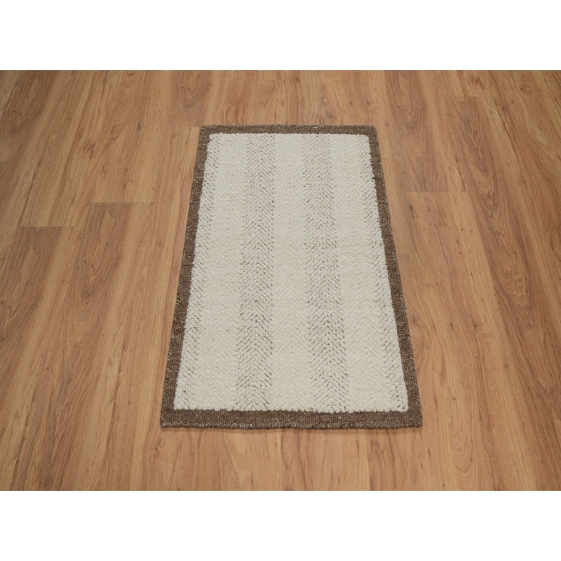 2 pi 1 po x 3 pi blanc d'hiver, moderne, noué à la main, motif à rayures verticales, tissage à plat, ton sur ton, texturé, laine naturelle non teinte, tapis, échantillon, tapis oriental