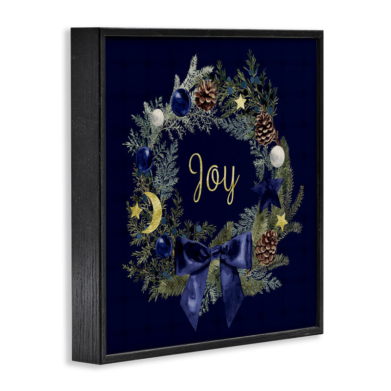 Couronne de joyeuses fêtes, art giclée encadrée par Victoria Barnes, Giclée encadrée noir minuit, H 24 po x l 24 po
