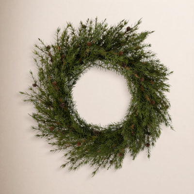 26.5" Artificial Cedar Pinecone Christmas Wreath, Green